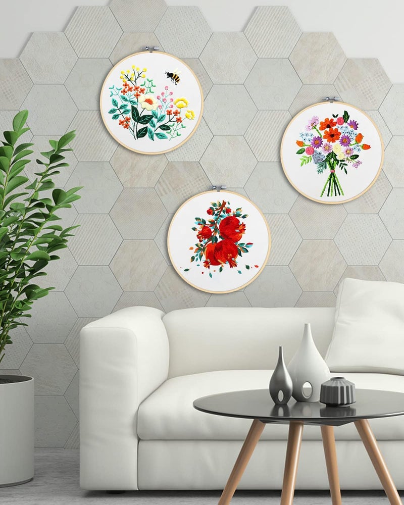 TINDTOP 3 Pieces Embroidery Hoops, 12 inch Bamboo Frame Circle Cross Stitch Hoop Ring Embroidery Hoops Set for Embroidery and Cross Stitch - Image 5